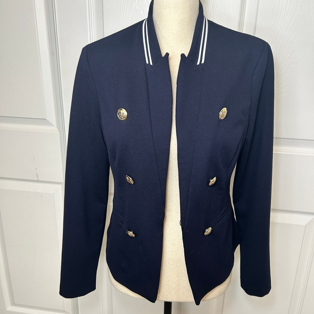 Frank Lyman Navy Blazer Womens 8 Double Breasted Gold Button Military Jacket